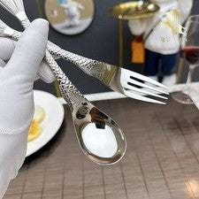 Juego de 2 piezas de acero inoxidable --pescado --superficie cuchara tenedor postre tenedor de fruta vajilla