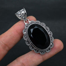 Piedra preciosa de ónix negro hecho a mano 925 joyería de plata esterlina col...