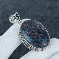 Colgante de piedras preciosas de cianita rubí colgante de plata de ley 925, colgante hecho a mano regalo