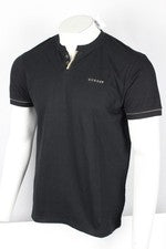 Camiseta para hombre Guess Ricardo manga corta abertura Henley negra azabache texturizada