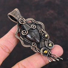 Regalo Para Ella Cobre Dinosaurio Hueso Piedras Preciosas Joyería Alambre Envuelto Colgante 3.66"