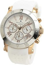 Salvatore Marra SM16109 Hombres Cronógrafo Esfera Blanca Silicona Oro Rosa Lu...