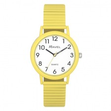 Reloj pulsera expansor unisex Ravel R0237.09.1 amarillo pastel fácil lectura 36 mm