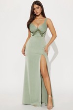 Vestido Maxi de Satín Kaitlynn - Oliva para mujer talla M