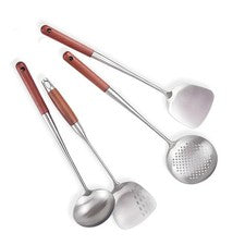 Juego de espátulas de cuchara de cocina de acero inoxidable 201 grados con resistente al calor para mango