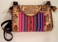Nuevo Perú Cuero Tela Bandolera Cartera Manta Bolso de Hombro Boho Artesanal 8x5"