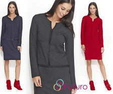 Mujeres Cuello Redondo Corte en V Algodón Vestido Damas Hasta la Rodilla Mangas Largas Túnica FM155