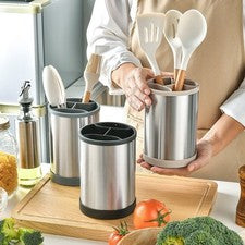 Soporte para utensilios de acero inoxidable con base giratoria para herramientas de cocina fáciles