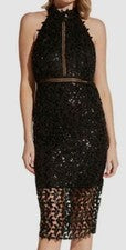 Vestido ceñido al cuerpo halter sin mangas transparente lentejuelas negro Bardot para mujer talla S $149