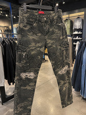 Pantalones de mezclilla Vigoss para hombre camuflados cargo motociclista desgastados ajustados