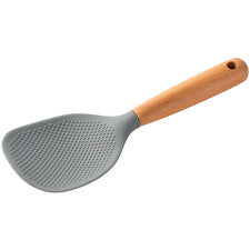 Cuchara de arroz de silicona con diseño de punto elevado y cómodo mango de madera