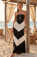 EE. UU. Nuevo Vestido Boho Para Mujer Negro Blanco Chevron Bohemio Maxi Sin Tirantes S M L