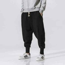Hombres Pantalones Harén Ropa de Calle Algodón Lino Joggers Nuevos Sueltos Hip Hop Moda Pantalones