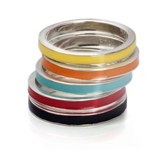 Anillo de esmalte apilable, banda colorida, plata esterlina 925,