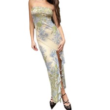 Nuevo vestido sin tirantes ajustado estampado de malla de moda y elegante para mujer
