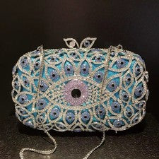 Bolso de mano para mujer azul mal de ojo cristal con joyas acento metálico