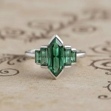 Anillo de plata de ley 925 con piedras preciosas de esmeralda | Joyería Art Deco vintage regalo