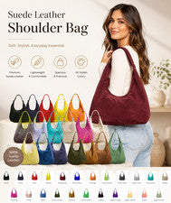 Bolso de hombro Hobo de gran tamaño de cuero de gamuza italiano genuino para mujer