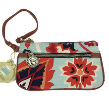 Muñequera SPARTINA 449 Lino y Cuero Floral Multicolor 803743 Cremallera Nueva con Etiqueta