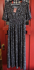 Vestido Yesfashion Para Mujer Negro Blanco Floral Manga Corta Imitación Envolvente Talla XL NUEVO CON ETIQUETAS