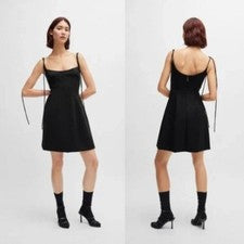 Vestido corto acampanado Hugo Kamuran para mujer con corbata de espagueti talla 4 nuevo con etiquetas