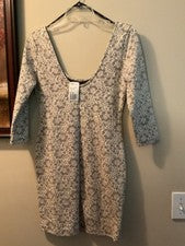 Vestido Forever 21 Largo Corto Crema/Negro Diseño Geométrico Para Mujer L (NUEVO)