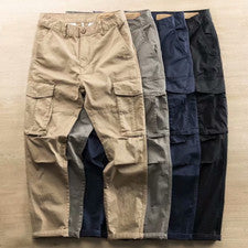 Pantalones informales de trabajo rectos de varios bolsillos color liso de moda de moda para hombre