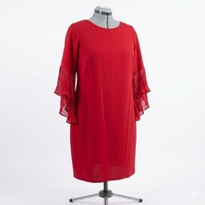 Vestido recto Shelby & Palmer para mujer rojo liso cuello redondo manga campana 16W
