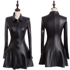 Vestido corto de cuero sintético para mujer Fit-and-Flare cremallera A Line Punk Goth casual