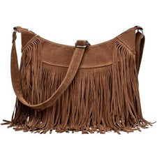 Bolso Bandolera Hobo Marrón Vintage Gamuza Flecos para Mujer Estilo Occidental Para Mujer