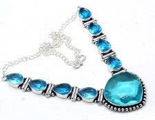 Collar de plata esterlina 925 con piedras preciosas de topacio azul suizo hecho a mano talla 18"