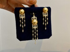 Precioso Juego de Pendientes Colgantes AAAAA 9-10mm Mar del Sur Blanco REDONDO Perla 925s