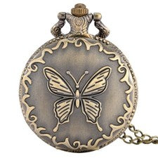 Reloj Bolsillo Analógico Cuarzo Vintage Mariposa Hombres Mujeres Collar Colgante Cadena