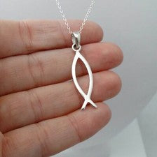 Collar Pez Cristiano Ichthus - Plata de Ley 925 - Colgante Símbolo de Fe