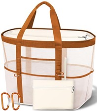WULIVA Elegante y Espacioso XX-Bolso de Playa Grande para Mujer - Malla × Bolso de Mano de Lona con...