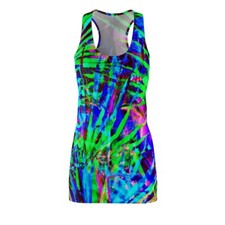Vestido para mujer espalda cruzada estampado futurista neón tropical naturaleza colorido