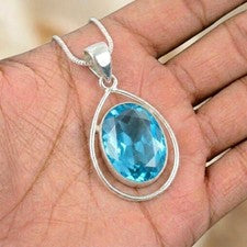 Colgante hecho a mano de plata de ley 925 con piedras preciosas de topacio azul regalo por amor