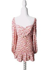 Vestido mini babydoll rosa estampado floral con volantes cottagecore para mujer talla 6