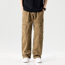 Pantalones largos rectos sueltos estilo americano para hombre cargo 100 % algodón pantalones bolsillos