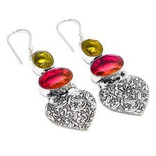Turmalina bicolor, piedras preciosas de citrino 925 pendiente de joyería de p...