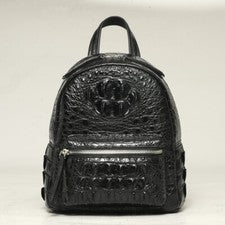 Mochila bolsos de hombro para mujer artesanales de cuero de cocodrilo genuino negro