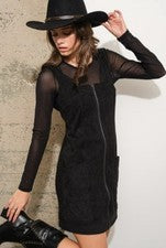 Mujeres Edgy Western Goth Negro Mono Mini Falda de Gamuza Vestido Hebilla Mangas Nuevo
