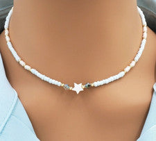 Gargantilla colgante de playa con cuentas de madreperla cadena boho joyería regalo