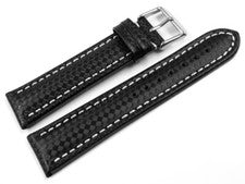 Uhrenarmband - Leder - Carbon Prägung - schwarz - weiße Naht 18mm 20mm 22mm 24mm
