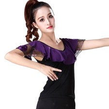 Tops de baile de tango de salón modernos latinos de manga corta para mujer