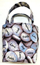 Mini bolso de mano/bolso de regalo forrado de tela hecho a mano gris estampado de guijarros de la paz nuevo