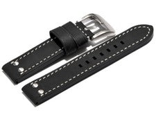 Correa de reloj de cuero auténtico macizo extra fuerte con 2 tachuelas negro 20 22 24 mm