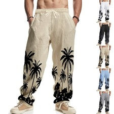 Pantalones de playa sueltos de cintura media informales de pierna ancha estampados hawaianos para hombre