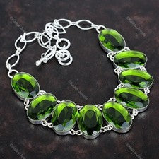 Oferta de Día de Acción de Gracias 925 Plata Peridoto Piedras Preciosas Cadena Madre Collar Joyería
