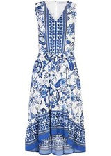 Nuevo Vokuhila Vestido Estampado Adorno T. 44 Azul Lana Blanco Mujer Vestido